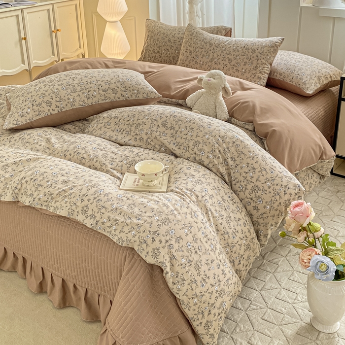 91家纺网 家纺一手货源 找家纺 一比一家纺 2025新款针织双层纱床盖四件套 繁花