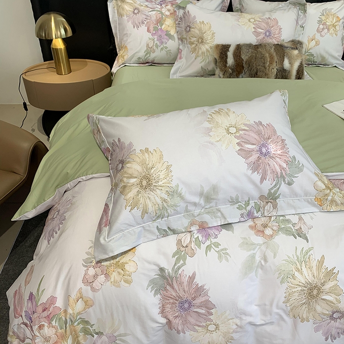 91家纺网 家纺一手货源 找家纺 莱豫家纺 2025新款50支长绒棉数码印花四件套 繁花