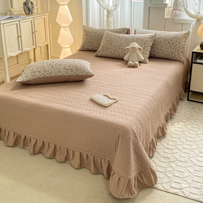 91家纺网 家纺一手货源 找家纺 一比一家纺 2025新款针织双层纱床盖四件套 繁花