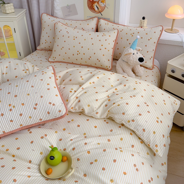 91家纺网 家纺一手货源 找家纺 赫梵茜 2025新款有氧针织双层纱单床盖床盖三件套床盖四件套 小南瓜