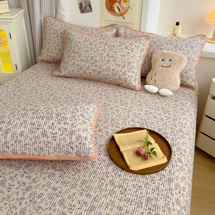 91家纺网 家纺一手货源 找家纺 赫梵茜 2025新款有氧针织双层纱单床盖床盖三件套床盖四件套 美式