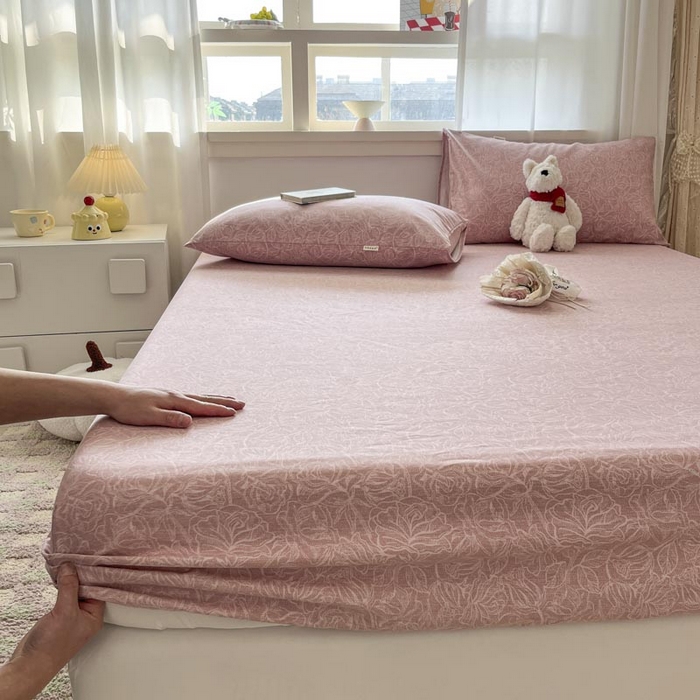 91家纺网 家纺一手货源 找家纺 新印象2025新款直角纯棉老粗布套件 床笠款 老粗布 --萝梦红