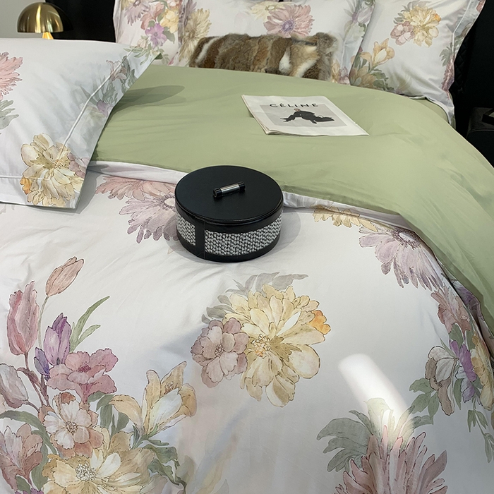 91家纺网 家纺一手货源 找家纺 莱豫家纺 2025新款50支长绒棉数码印花四件套 繁花