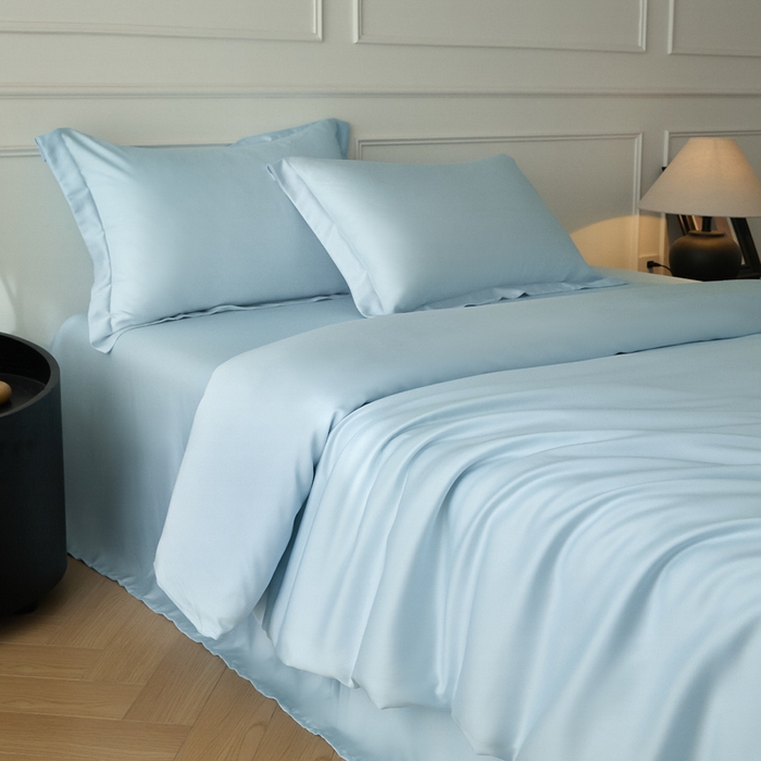 91家纺网 家纺一手货源 找家纺 涵宸2025新款天丝-天丝棉-纯色四件套-场景1 海天兰