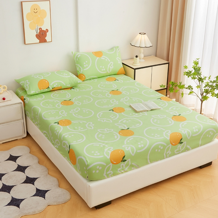 91家纺网 家纺一手货源 找家纺 棉乐町家居 2025新款锦柔老粗布印花床笠 气泡橙