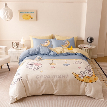 91家纺网 家纺一手货源 找家纺 2025新款设计师专版全棉双层纱四件套 星球之旅