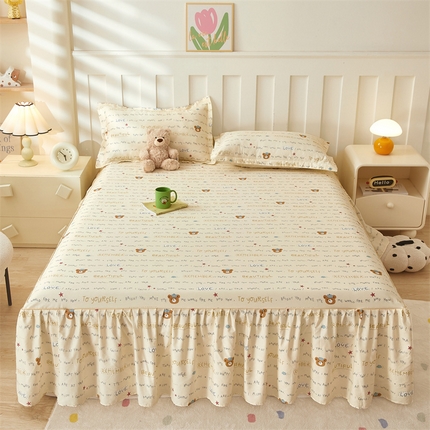 名优家纺 2025新款A类13070全棉纯棉韩版印花床裙 红星小熊