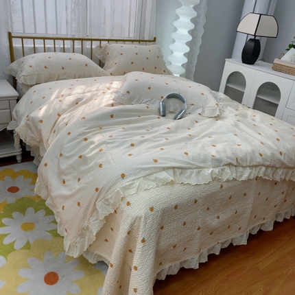 暖居 2025春夏款高温砂洗棉花床盖三件套被套四件套同款纯棉夏被空调被四季 小甜橘