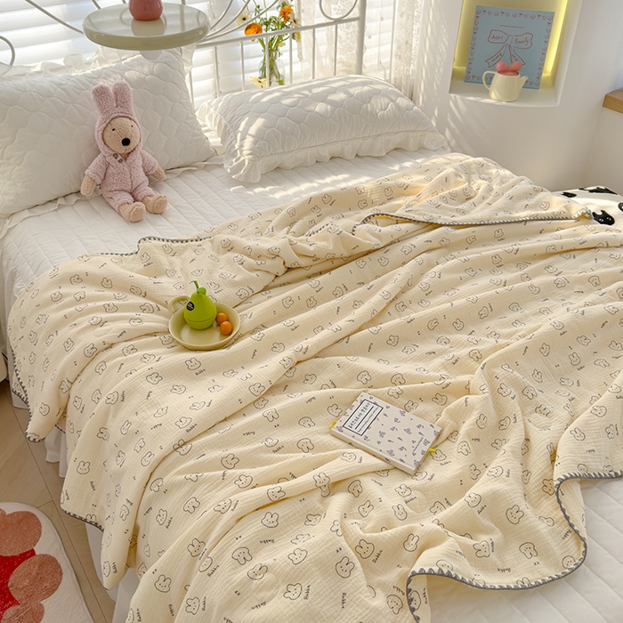 91家纺网 家纺一手货源 找家纺 芯恋 2025新款母婴级全棉皱皱纱儿童被双层纱夏被 可爱多