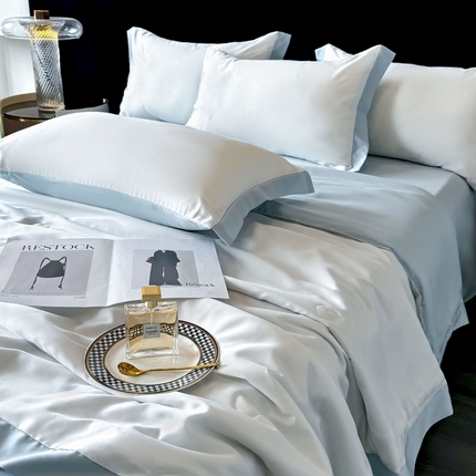 91家纺网 家纺一手货源 找家纺 （总）迷尚家居 2025新款100%莱赛尔纯色双拼天丝夏凉被四件套