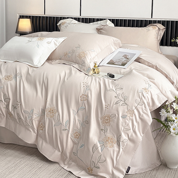 91家纺网 家纺一手货源 找家纺 2025新款春夏新款A类长绒棉全工艺刺绣四件套纯棉全棉轻奢风直播高端床上用品 蔓艺-颜粉