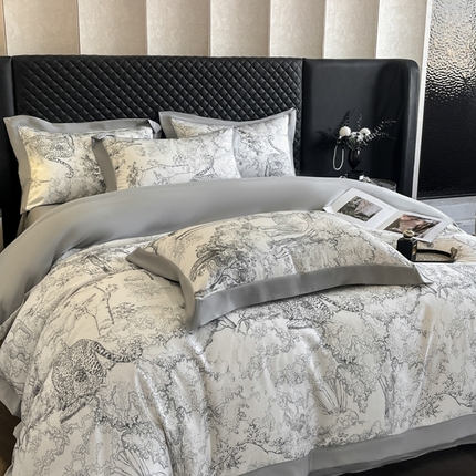 首尔2025新款宽边数码冰丝四件套 巴洛克灰