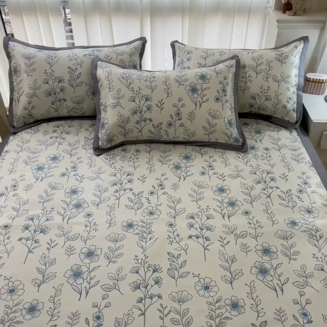 91家纺网 家纺一手货源 找家纺 川悦生活 2025新款600D立体宽边冰丝印花凉席 花簇田园