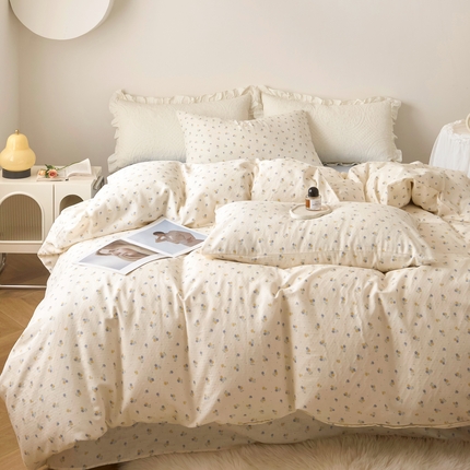 91家纺网 家纺一手货源 找家纺 （总）嘉汀兰家居 2025新款圆角花边款全棉纯棉A类母婴级有氧全棉双层纱亲肤全棉小清新印花四件套