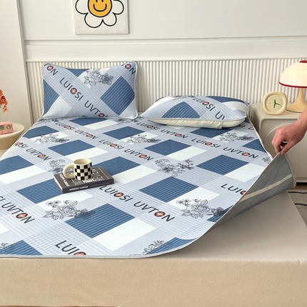 柏薇 2025新款三明治网眼印花凉席套件 棋盘格