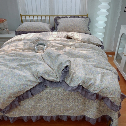 暖居 2025春夏款高温砂洗棉花床盖三件套被套四件套同款纯棉夏被空调被四季 紫韵