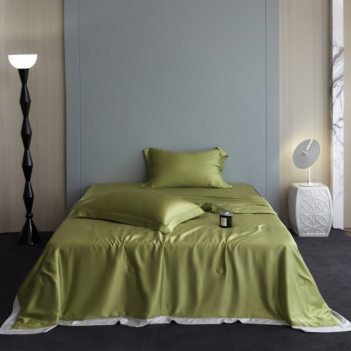 91家纺网 家纺一手货源 找家纺 A+爱家（纪梵茜） 2025新款纯色夏被四件套 冰岛绿