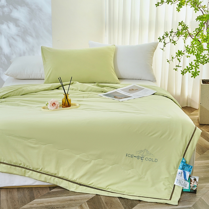 91家纺网 家纺一手货源 找家纺 优姿2025新款云柔棉大豆镂空烫钻夏被被子被芯 绿色