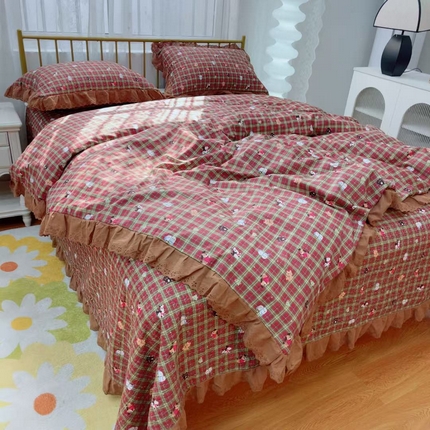 暖居 2025春夏款高温砂洗棉花床盖三件套被套四件套同款纯棉夏被空调被四季 圣诞