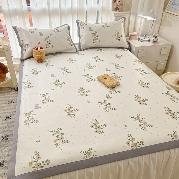 91家纺网 家纺一手货源 找家纺 川悦生活 2025新款600D立体宽边冰丝印花凉席 春日花钿