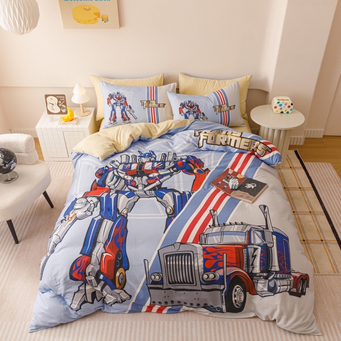 91家纺网 家纺一手货源 找家纺 2025新款设计师专版全棉双层纱四件套 变形金刚