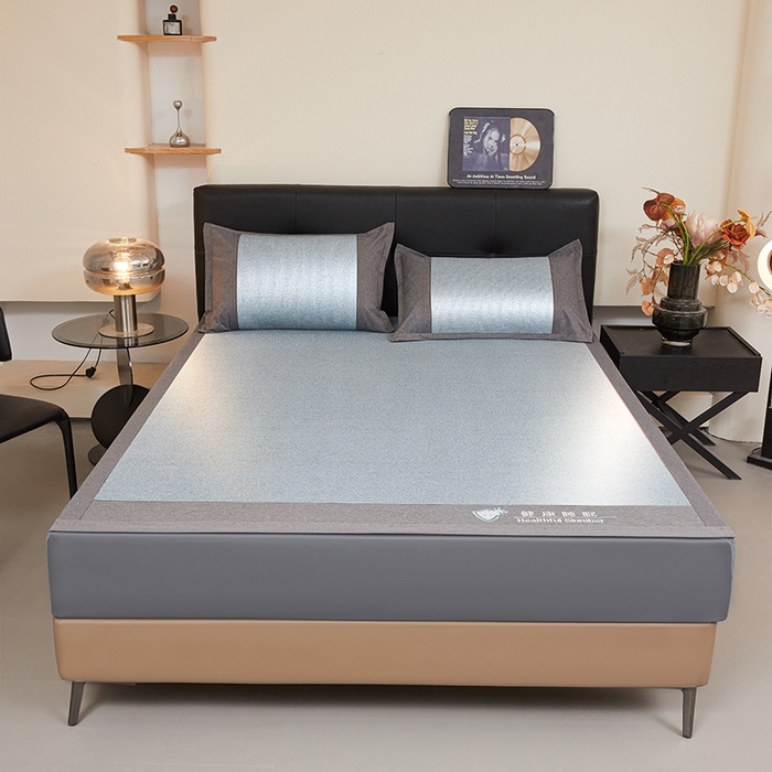 91家纺网 家纺一手货源 找家纺 席都凉席工厂店 2025年新款刺绣加厚双面印尼藤席-健康睡眠 湖水蓝