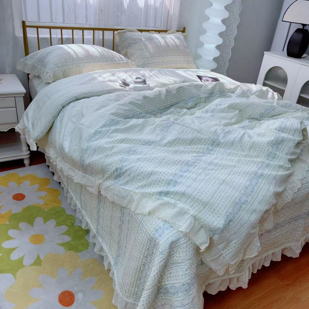 91家纺网 家纺一手货源 找家纺 暖居 2025春夏款高温砂洗棉花床盖三件套被套四件套同款纯棉夏被空调被四季 蓝颜