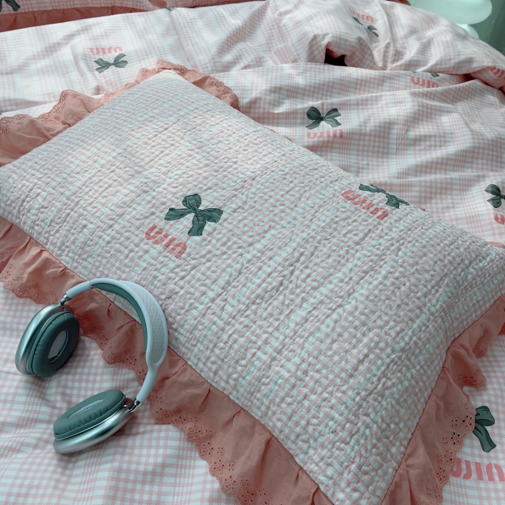 91家纺网 家纺一手货源 找家纺 暖居 2025春夏款高温砂洗棉花床盖三件套被套四件套同款纯棉夏被空调被四季 蝴蝶结粉色