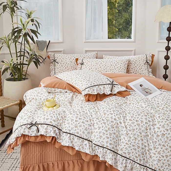 91家纺网 家纺一手货源 找家纺 卡迪亚家纺 2025新款轻氧棉小碎花韩式花边床盖 雅秀