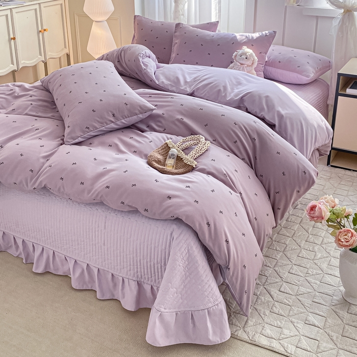 91家纺网 家纺一手货源 找家纺 一比一家纺 2025新款针织双层纱床盖四件套 结羽