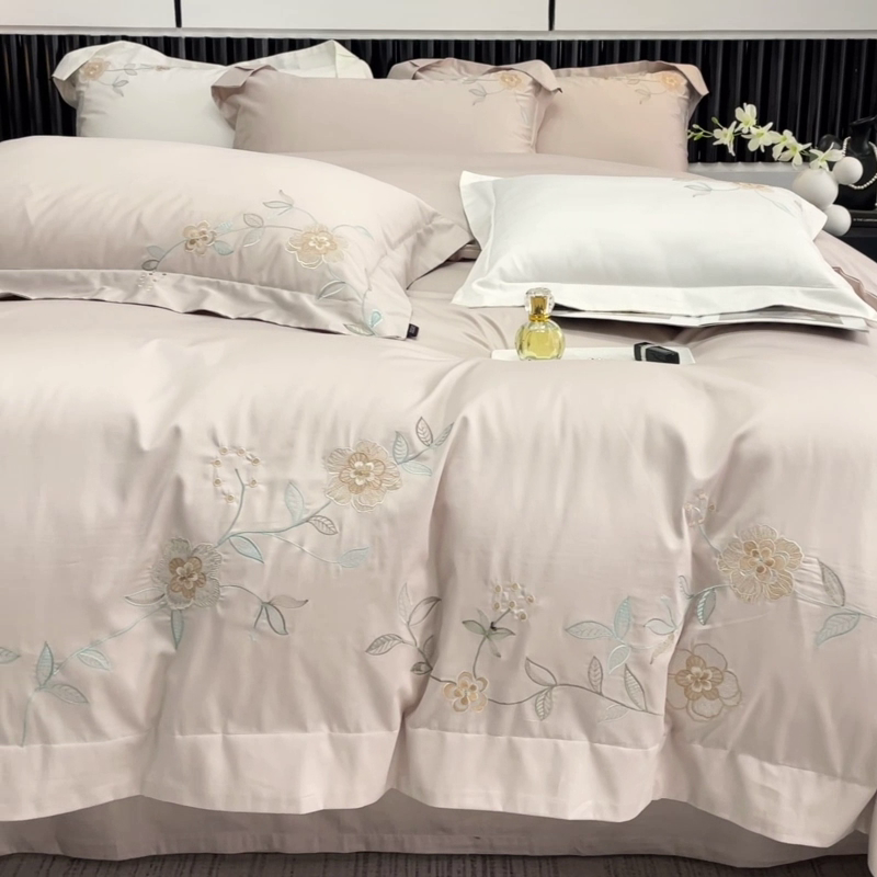 91家纺网 家纺一手货源 找家纺 2025新款春夏新款A类长绒棉全工艺刺绣四件套纯棉全棉轻奢风直播高端床上用品 蔓艺-颜粉