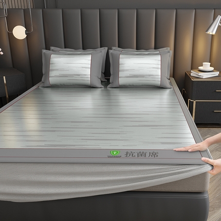 小牛席业2025新款A加厚款-可机洗抗菌提花冰丝席（床笠款）凉席藤席冰藤席冰丝席竹席草席空调席乳胶席豆豆席 抗菌席-流星雨-灰色（床笠款）
