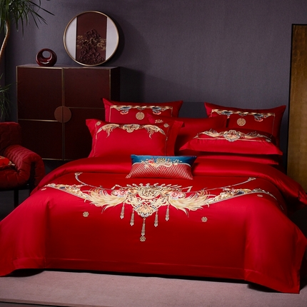 高大尚 2025新款长绒棉囍嫁系列四件套荣华富贵