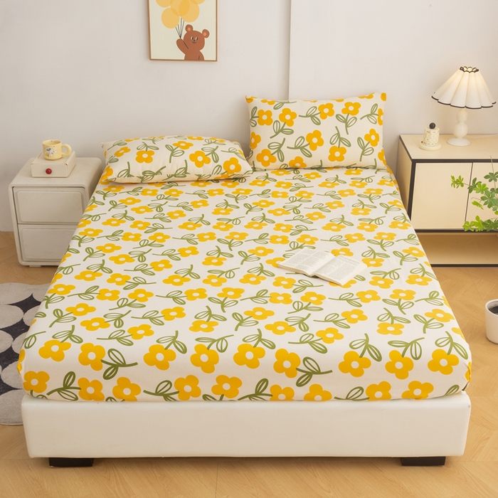 91家纺网 家纺一手货源 找家纺 金泰莱 2025新款锦柔老粗布印花床笠 黄兰