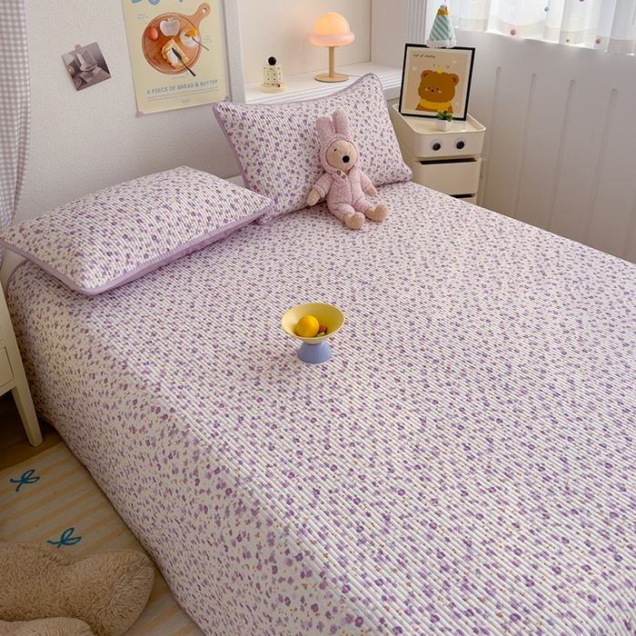 91家纺网 家纺一手货源 找家纺 赫梵茜 2025新款有氧针织双层纱单床盖床盖三件套床盖四件套 花语-紫