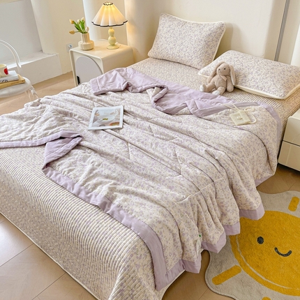 91家纺网 家纺一手货源 找家纺 雅萱家纺 2025新款全棉双层纱夏被 明媚春色