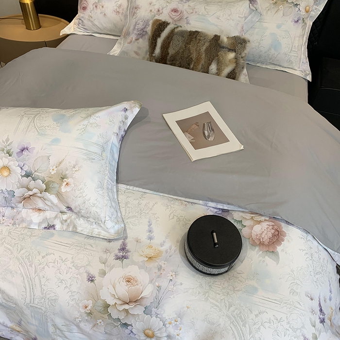 91家纺网 家纺一手货源 找家纺 莱豫家纺 2025新款50支长绒棉数码印花四件套 花胭晚桥