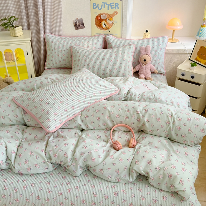 91家纺网 家纺一手货源 找家纺 赫梵茜 2025新款有氧针织双层纱单床盖床盖三件套床盖四件套 南絮