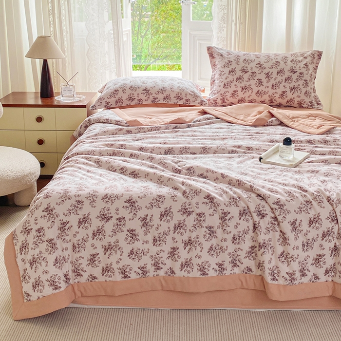 91家纺网 家纺一手货源 找家纺 左右家纺 2025新款A类双层纱大豆夏凉被 蜜瓜橙