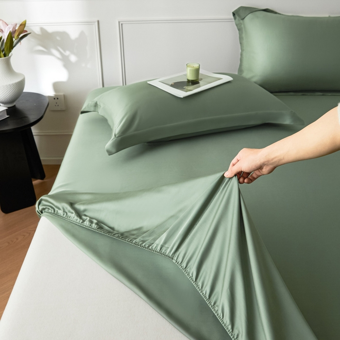 91家纺网 家纺一手货源 找家纺 涵宸2025新款天丝-天丝棉-纯色单床笠-场景1 床笠-赛琳绿