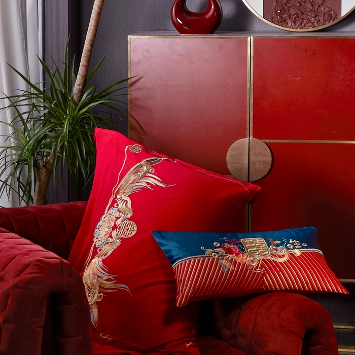 91家纺网 家纺一手货源 找家纺 高大尚 2025新款长绒棉囍嫁系列四件套荣华富贵