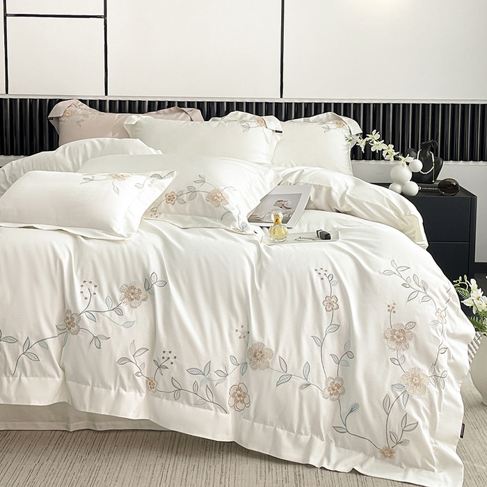 91家纺网 家纺一手货源 找家纺 （总）2025新款春夏新款A类长绒棉全工艺刺绣四件套纯棉全棉轻奢风直播高端床上用品