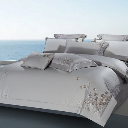 诗黛尔 2025春夏新品 长绒棉刺绣四件套 安格斯系列 安格斯-绅士灰