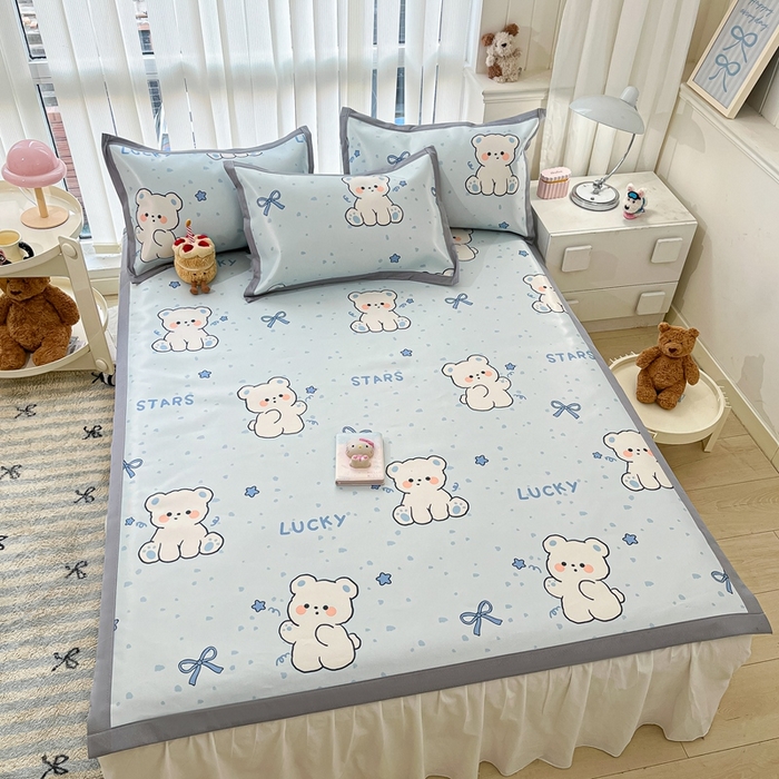 91家纺网 家纺一手货源 找家纺 川悦生活 2025新款600D立体宽边冰丝印花凉席 冰星小熊