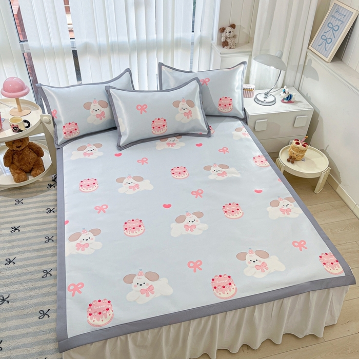 91家纺网 家纺一手货源 找家纺 川悦生活 2025新款600D立体宽边冰丝印花凉席 生日小狗