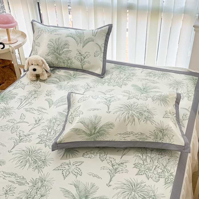 91家纺网 家纺一手货源 找家纺 川悦生活 2025新款600D立体宽边冰丝印花凉席 森林丛野-绿