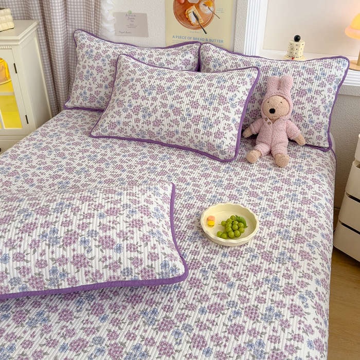 91家纺网 家纺一手货源 找家纺 赫梵茜 2025新款有氧针织双层纱单床盖床盖三件套床盖四件套 紫藤花开