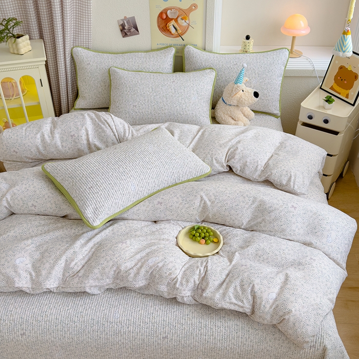 91家纺网 家纺一手货源 找家纺 赫梵茜 2025新款有氧针织双层纱单床盖床盖三件套床盖四件套 安琪拉兔