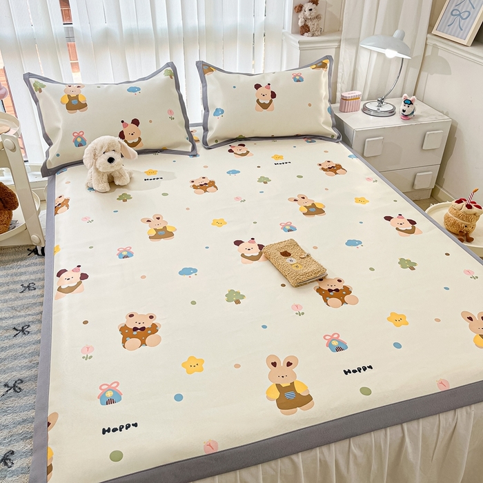 91家纺网 家纺一手货源 找家纺 川悦生活 2025新款600D立体宽边冰丝印花凉席 咔吉