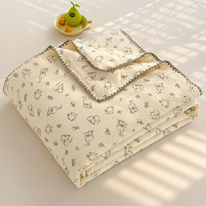 91家纺网 家纺一手货源 找家纺 芯恋 2025新款母婴级全棉皱皱纱儿童被双层纱夏被 欢乐小象